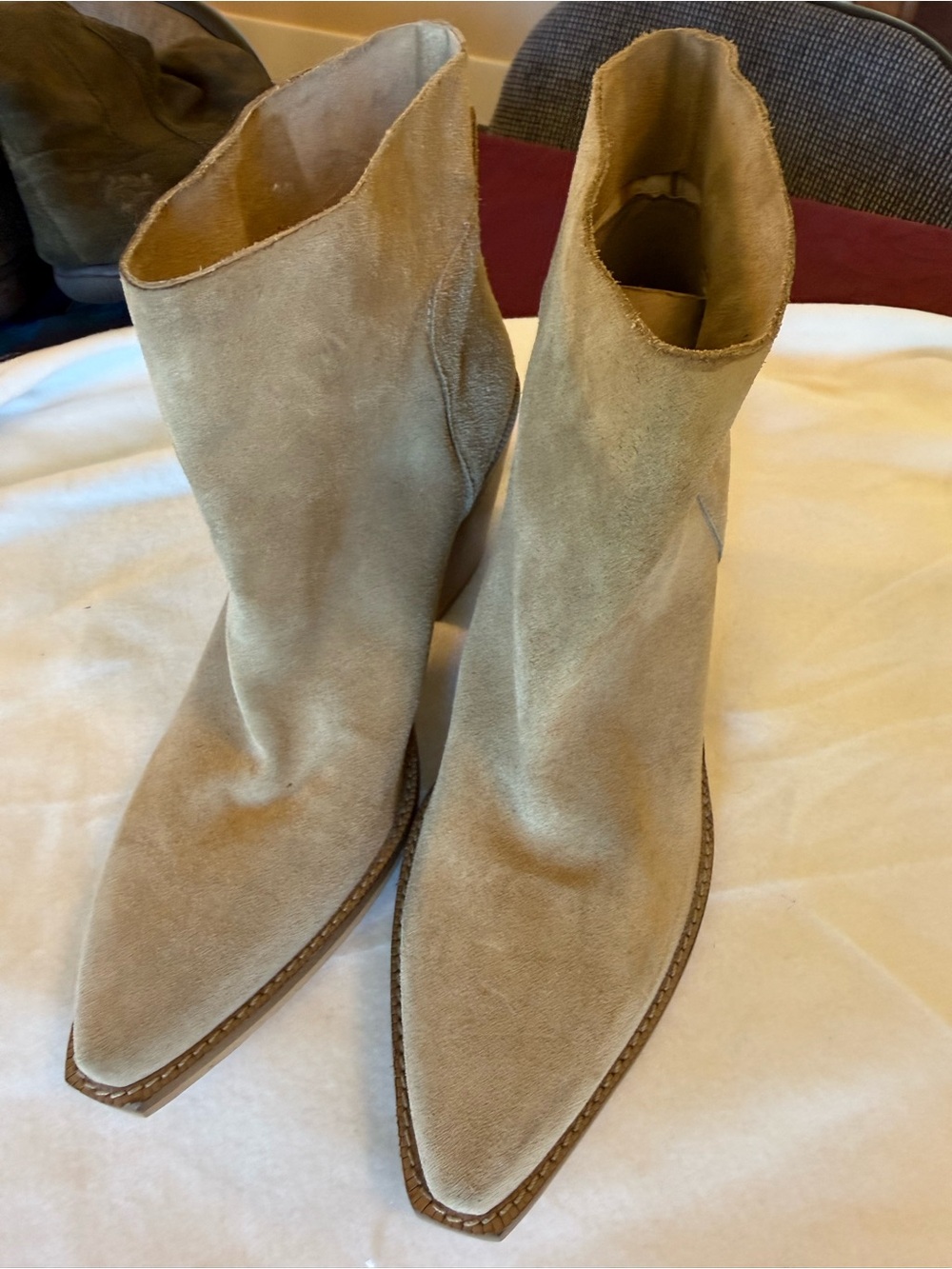 Zara Tan Suede Pointed-Toe Ankle Booties